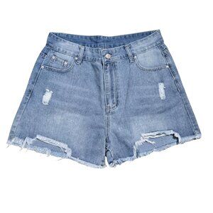 NIP | Medium Wash Distressed Denim Shorts | Raw Hem | Size L